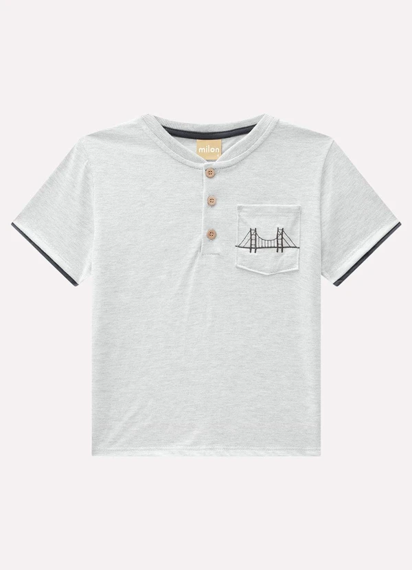 Milon - Camiseta Infantil Menino Bordado Cinza