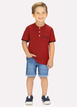 Milon - Camiseta Infantil Menino Bordado Vermelho - MILON