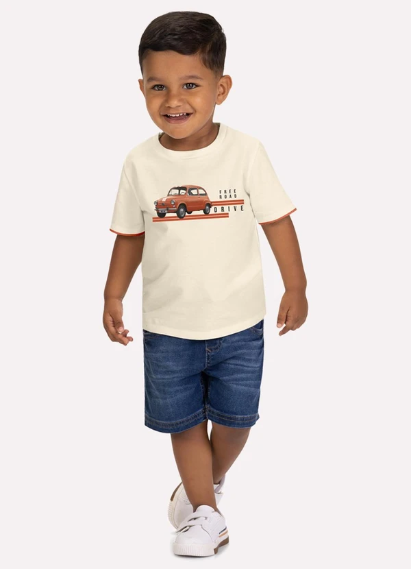 Milon - Camiseta Infantil Menino Carro Bege