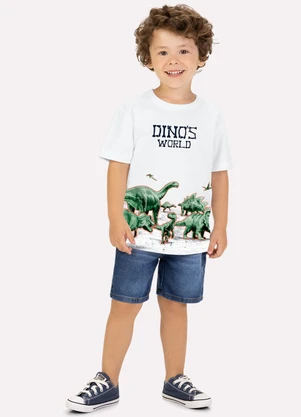 Kyly - Camiseta Infantil Menino Dinossauro Branco - KYLY