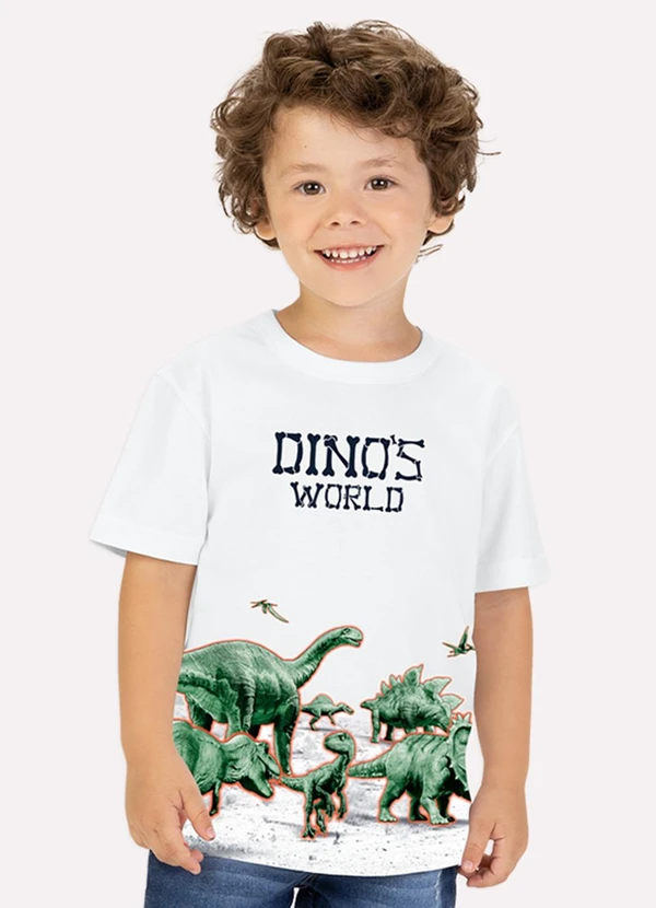 Kyly - Camiseta Infantil Menino Dinossauro Branco