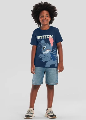 Brandili - Camiseta Infantil Menino do Stitch em Gel Azul - BRANDILI