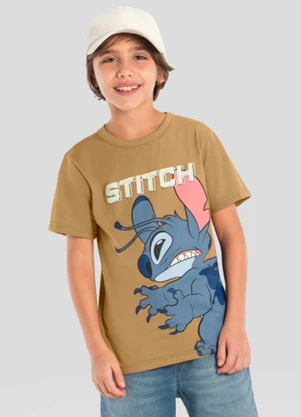 Brandili - Camiseta Infantil Menino do Stitch em Gel Marrom - BRANDILI