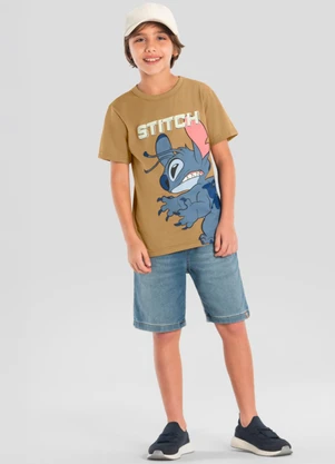 Brandili - Camiseta Infantil Menino do Stitch em Gel Marrom - BRANDILI
