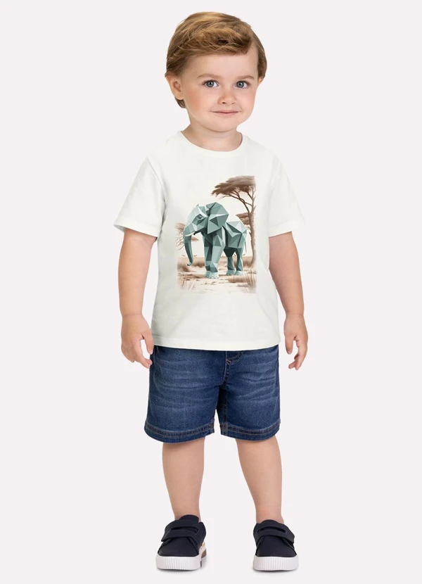 Milon - Camiseta Infantil Menino Elefante Branco