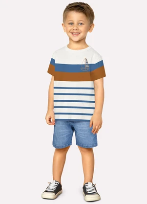 Milon - Camiseta Infantil Menino em Bordado Branco - MILON