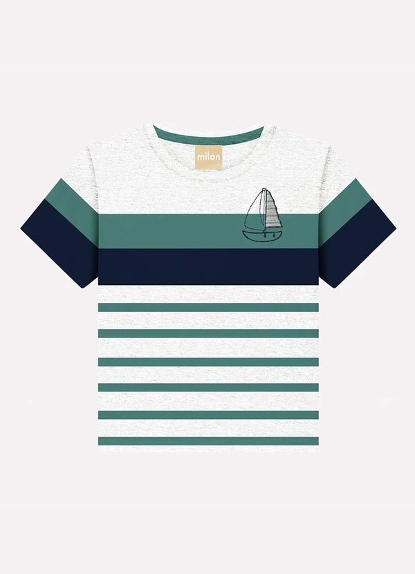 Milon - Camiseta Infantil Menino em Bordado Cinza