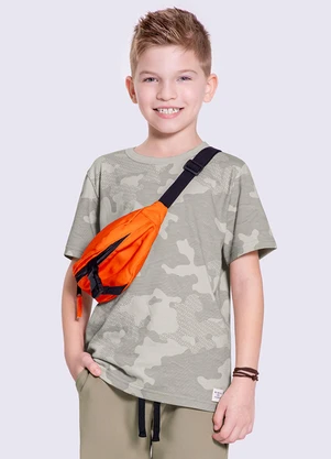 Alakazoo - Camiseta Infantil Menino em Malha Estampada Bege - ALAKAZOO