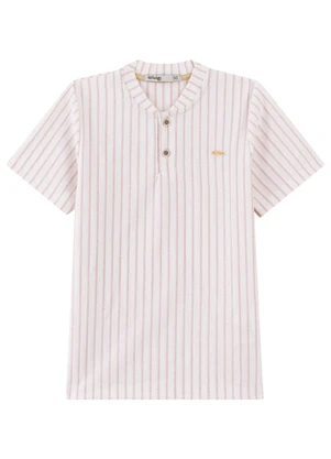 Ioluig - Camiseta Infantil Menino em Malha Listrada Bege - IOLUIG