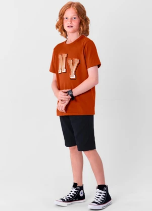 Brandili - Camiseta Infantil Menino em Malha  Marrom - BRANDILI