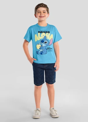 Brandili - Camiseta Infantil Menino em Meia Malha Azul - BRANDILI