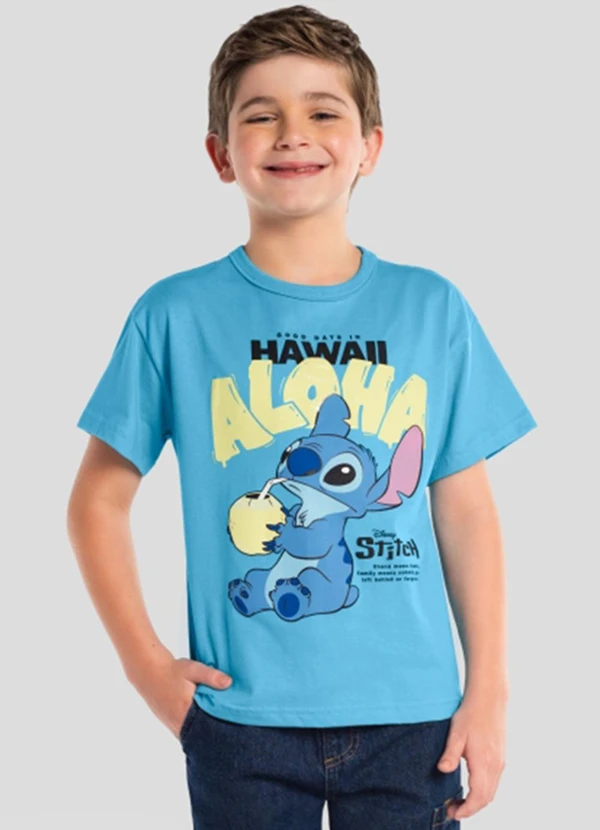 Brandili - Camiseta Infantil Menino em Meia Malha Azul