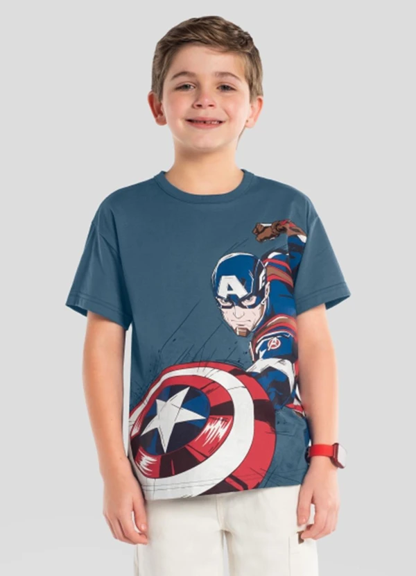 Brandili - Camiseta Infantil Menino em Meia Malha Azul