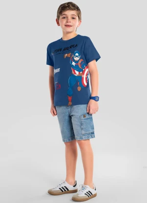 Brandili - Camiseta Infantil Menino em Meia Malha Azul - BRANDILI