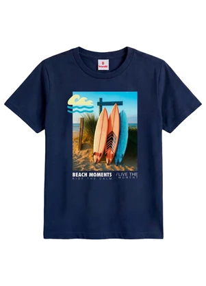Brandili - Camiseta Infantil Menino em Meia Malha Azul - BRANDILI