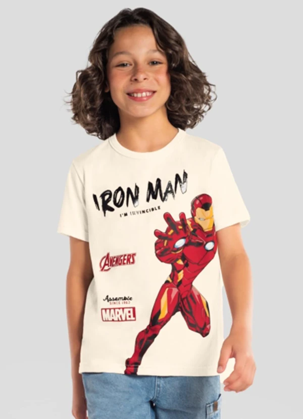Brandili - Camiseta Infantil Menino em Meia Malha Bege