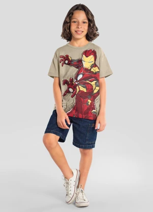 Brandili - Camiseta Infantil Menino em Meia Malha Bege - BRANDILI