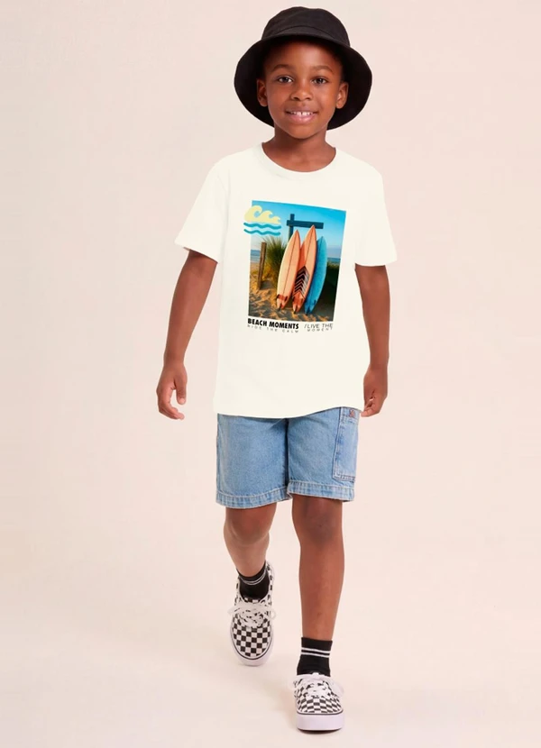 Brandili - Camiseta Infantil Menino em Meia Malha Bege