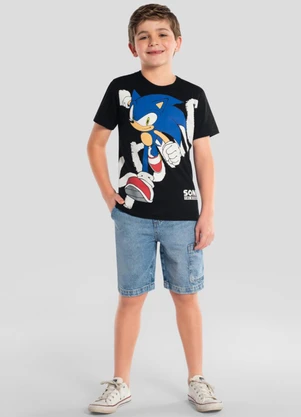 Brandili - Camiseta Infantil Menino em Meia Malha Preto - BRANDILI