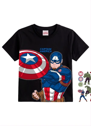 Brandili - Camiseta Infantil Menino em Meia Malha Preto - BRANDILI