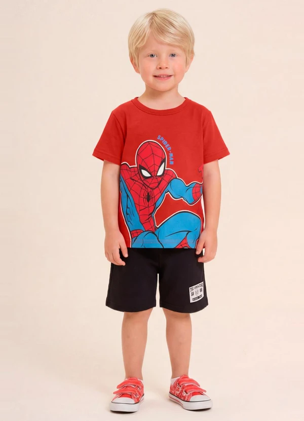 Brandili - Camiseta Infantil Menino em Meia Malha Vermelho