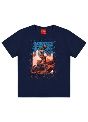 Kyly - Camiseta Infantil Menino Estampada Azul Marinho - KYLY