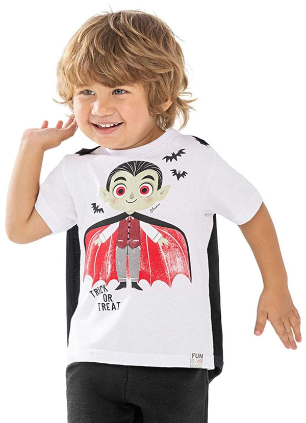 Elian - Camiseta Infantil Menino Fantasia Vampiro Branco