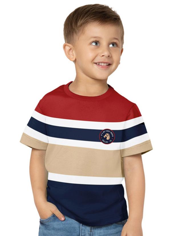 Milon - Camiseta Infantil Menino Listrada Azul Marinho