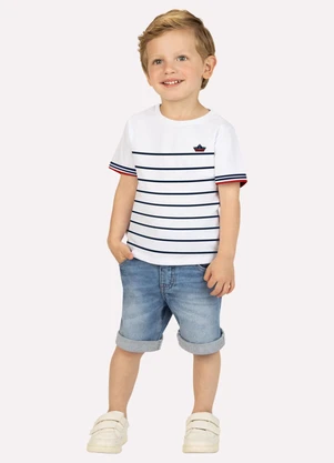 Milon - Camiseta Infantil Menino Listrada Branco - MILON