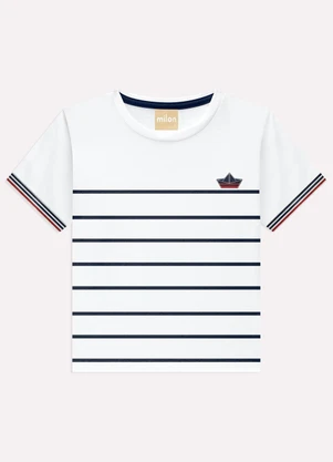 Milon - Camiseta Infantil Menino Listrada Branco - MILON