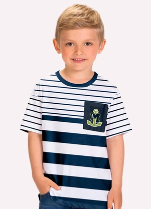 Milon - Camiseta Infantil Menino Listrada Branco - MILON