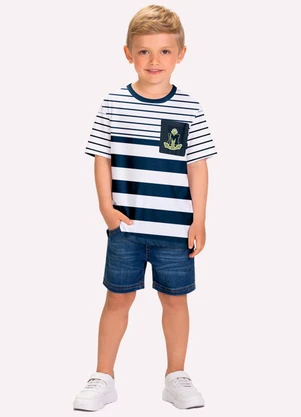 Milon - Camiseta Infantil Menino Listrada Branco - MILON