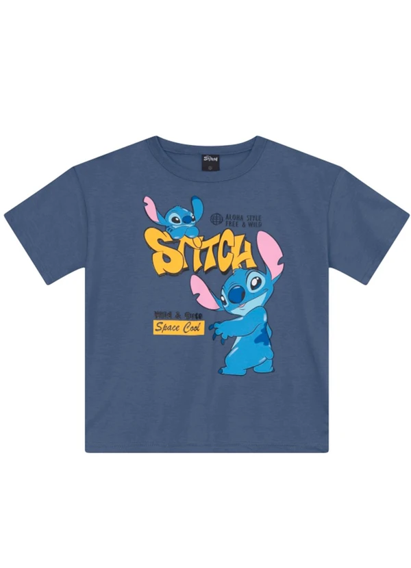 Brandili - Camiseta Infantil Menino Malha do Stitch Azul