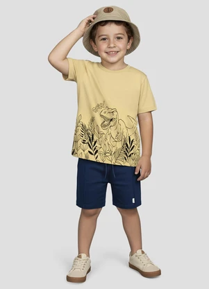 Reirex - Camiseta Infantil Menino Meia Malha Bege - REIREX