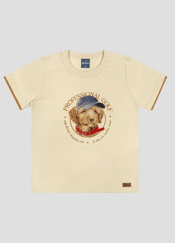 Reirex - Camiseta Infantil Menino Meia Malha Bege