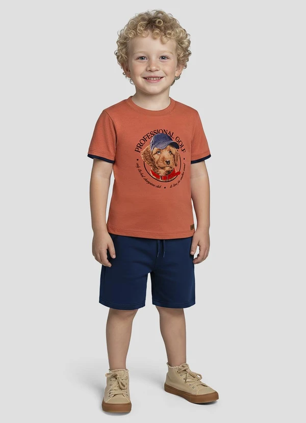 Reirex - Camiseta Infantil Menino Meia Malha Laranja