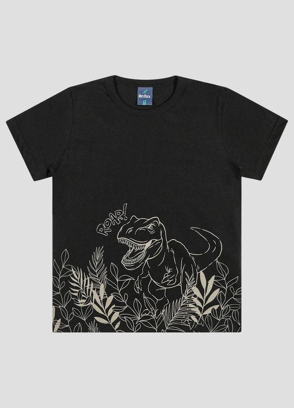 Reirex - Camiseta Infantil Menino Meia Malha Preto