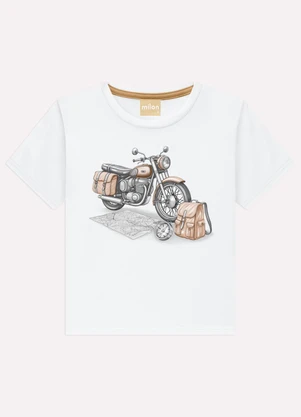 Milon - Camiseta Infantil Menino Moto Branco - MILON