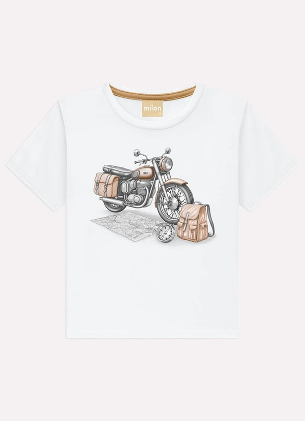 Milon - Camiseta Infantil Menino Moto Branco