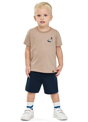 Elian - Camiseta Infantil Menino Navy Listrada Marrom - ELIAN