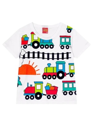 Kyly - Camiseta Infantil Menino Trenzinho Branco - KYLY