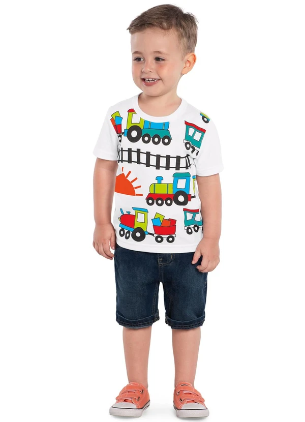 Kyly - Camiseta Infantil Menino Trenzinho Branco