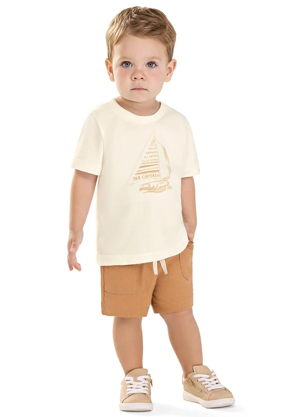 Colorittá - Camiseta Infantil Menino Veleiro Bege 2