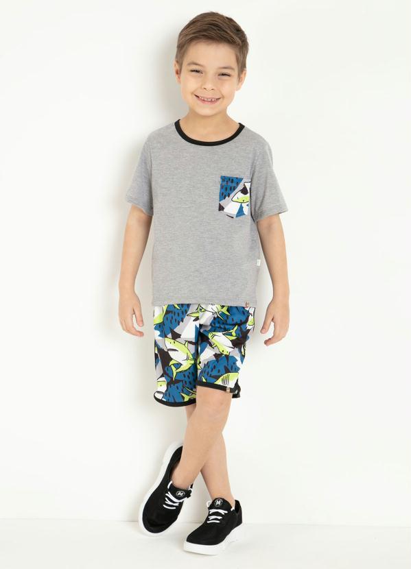 Queima Estoque - Camiseta Infantil Mescla com Bolso Estampado 3