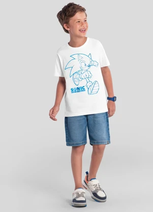 Brandili - Camiseta Infantil Metalizada do Sonic Branco - BRANDILI