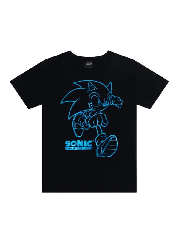 Brandili - Camiseta Infantil Metalizada do Sonic Preto