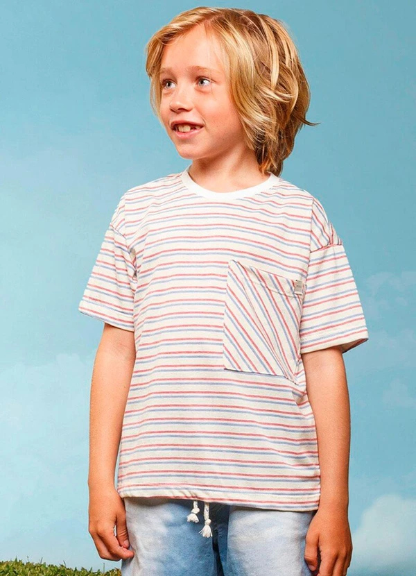 Bugbee - Camiseta Infantil Oversized Listrada Cinza