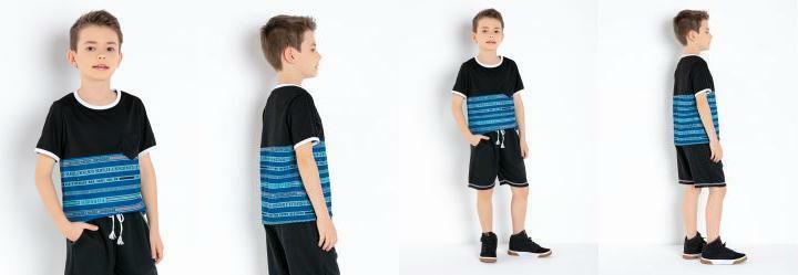 Camiseta Infantil Preta com Recorte Estampado