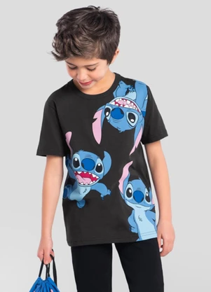 Brandili - Camiseta Infantil Stitch com Bolsa Cinza - BRANDILI
