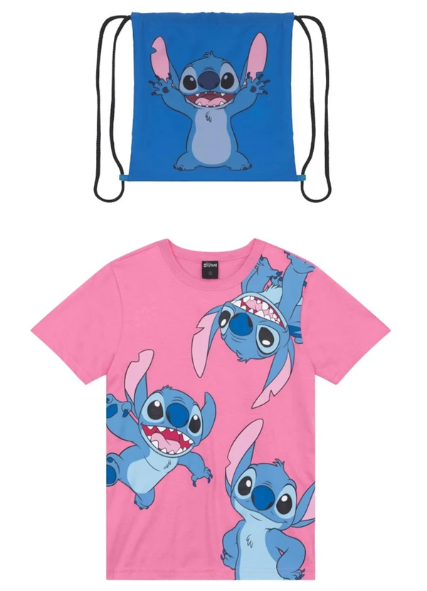 Brandili - Camiseta Infantil Stitch com Bolsa Rosa 5